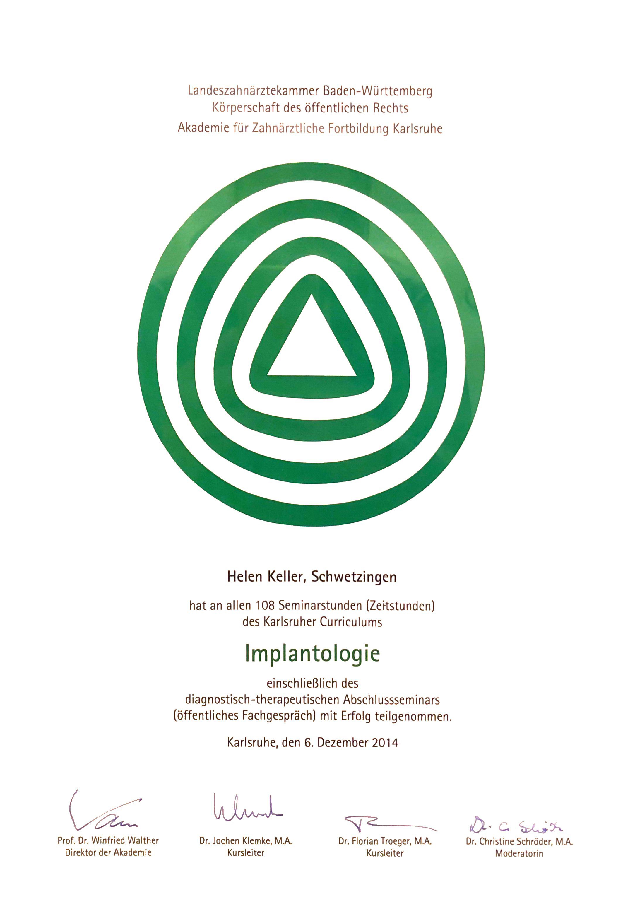 Zertifikat Implantologie